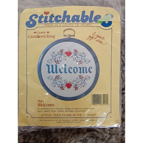 Stitchable Welcome Candlewicking Kit 7525  Kit Includes Threads Printed Cotton M - Picture 1 of 4